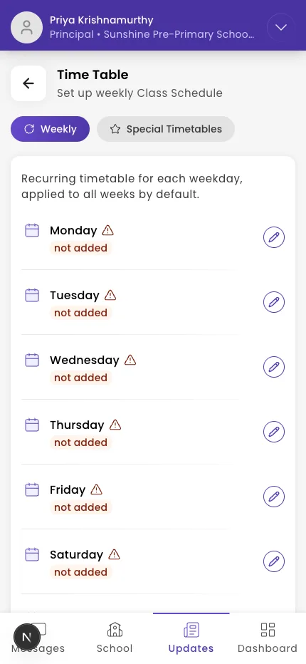 The weekly timetable and the Add Period Item sheet